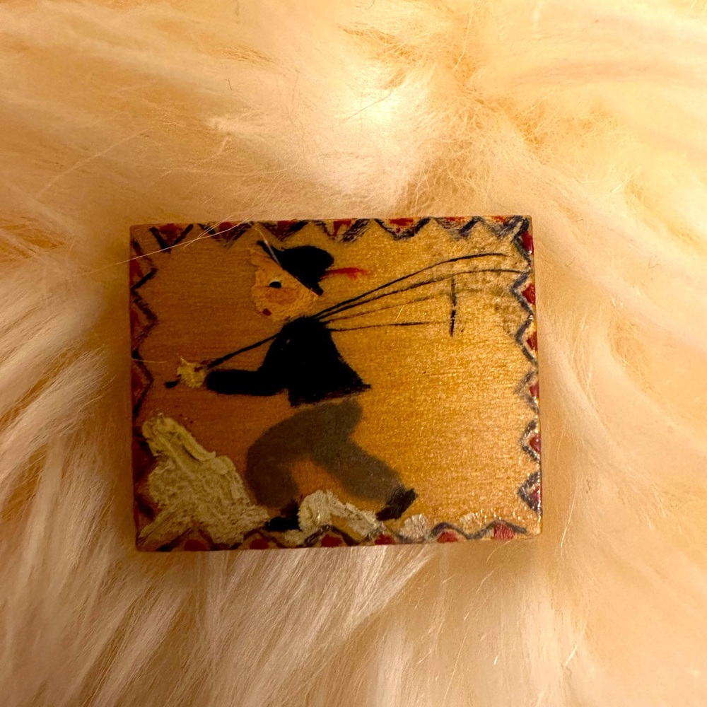 Artist HandPainted Wood Mini Painting Folk Art Pin Brooch Handmade OOAK